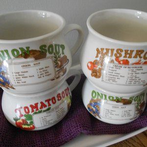 Set of 4 Vintage Soup Mugs with handle and recipe